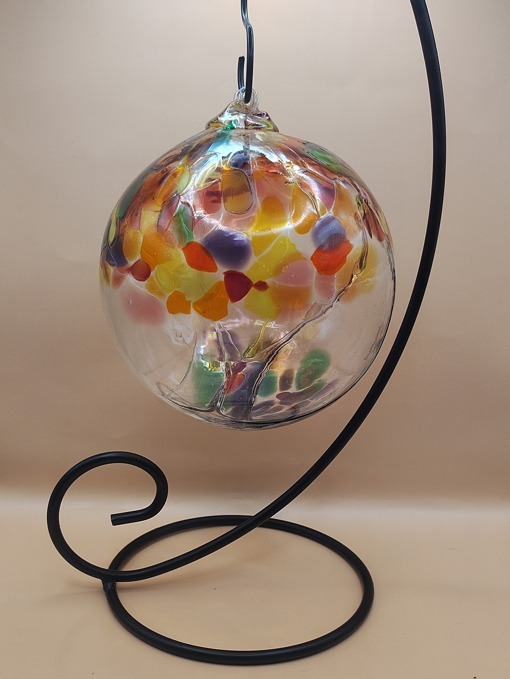 Multicolor Blown Glass Hanging Orb - Decorative Home Art 6"